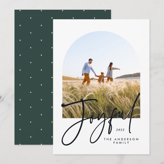 Moderna y elegante tipografía verde 1 foto Navidad (Anverso / Reverso)