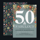 Moderna y Moda 50 y Fabulosa Invitación al cumplea<br><div class="desc">Estas 50 y Fabulosas invitaciones son ideales para su próxima moda y elegante celebración de 50 cumpleaños. Las invitaciones tienen un fondo azul marino con un magnífico borde de flores modernas y luminosas, con espacio para añadir todos los detalles de sus cincuenta y fabuloso fiesta. En la parte trasera de...</div>