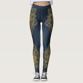 Moderna y moderna Blue Gold Mandala Leggings