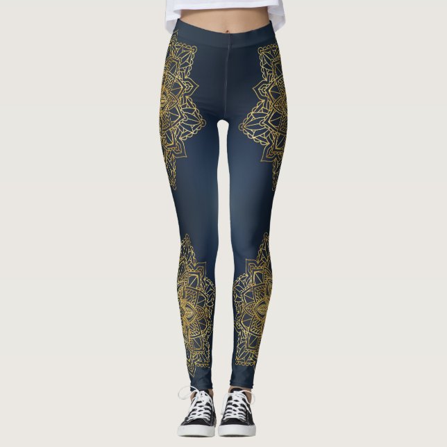 Moderna y moderna Blue Gold Mandala Leggings (Anverso)