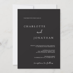 Moderna y negra invitación a la boda elegante Mini