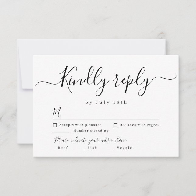 Moderna y sencilla boda de escritura elegante RSVP (Anverso)