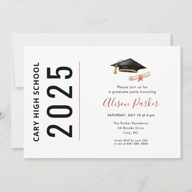 Moderna y sencilla invitación a la fiesta de gradu (Anverso)