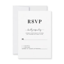 Moderna y simple boda blanca negra RSVP