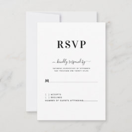 Moderna y simple boda blanca negra RSVP