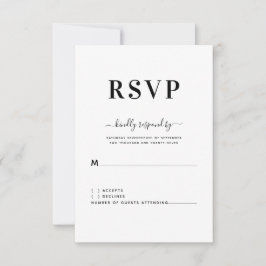 Moderna y simple boda blanca y negra RSVP