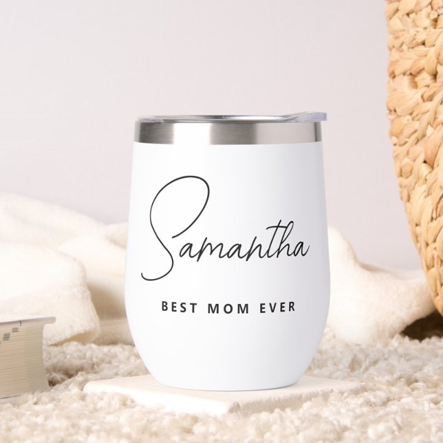 Moderna y simple mejor mamá personalizada (Personalized Best Mom Ever Wine Tumbler, Tumbler with Name, Mother's Day Gift, Gift for Mama)