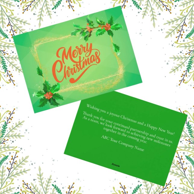 Moderna y simple Navidad verde verde para los clie (Simple modern corporate Christmas card for business clients. Easy to personalize message on the back)