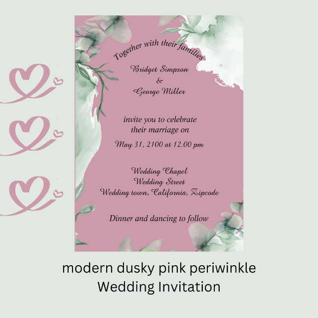 moderna y turbia invitación a la boda (modern dusky pink periwinkle Wedding Invitation by wedding Hobinishop)