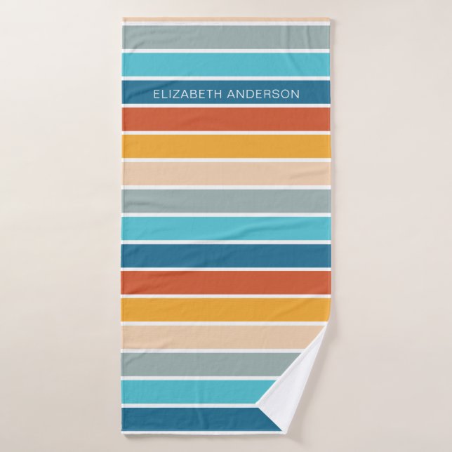 Modernas franjas de atardecer retro personalizadas (Toalla de baño)