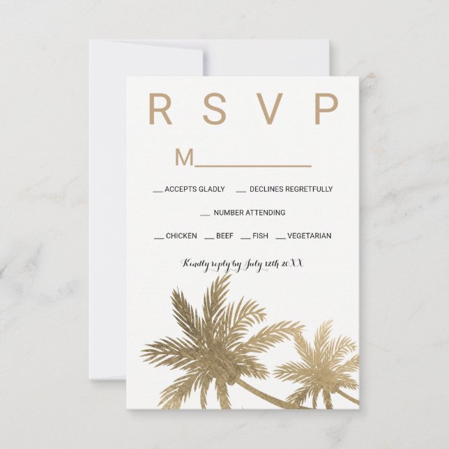 Modernas palmeras de oro falso boda RSVP (Anverso)