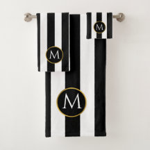 Modernas rayas blancas de oro negro monograma Bath