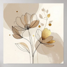 Modernista Minimalista Arte de Línea Floral Dorada