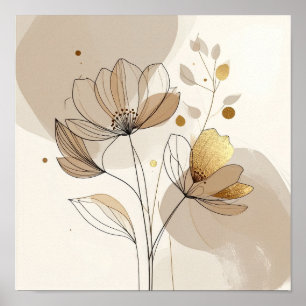 Modernista Minimalista Arte de Línea Floral Dorada