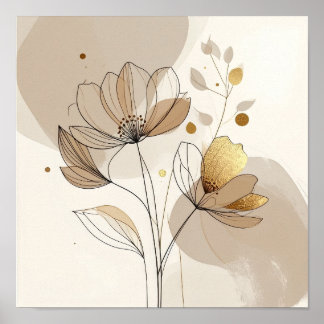 Modernista Minimalista Arte de Línea Floral Dorada
