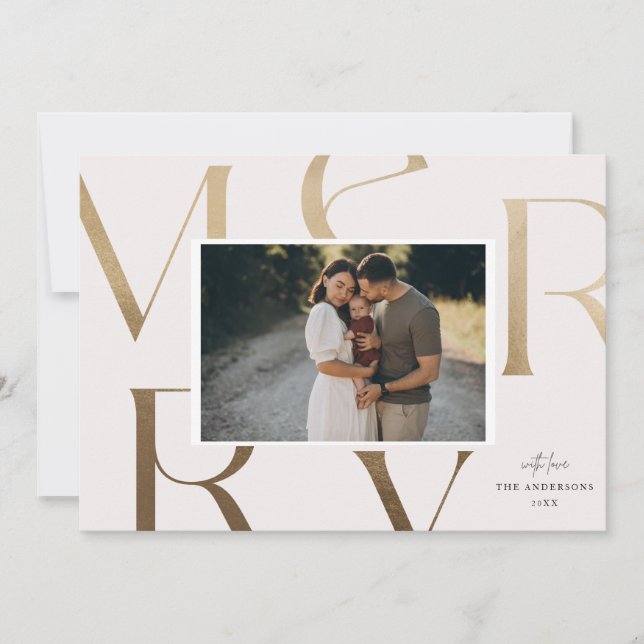 Moderno 1 Foto Faux Gold Feliz Navidad (Anverso)