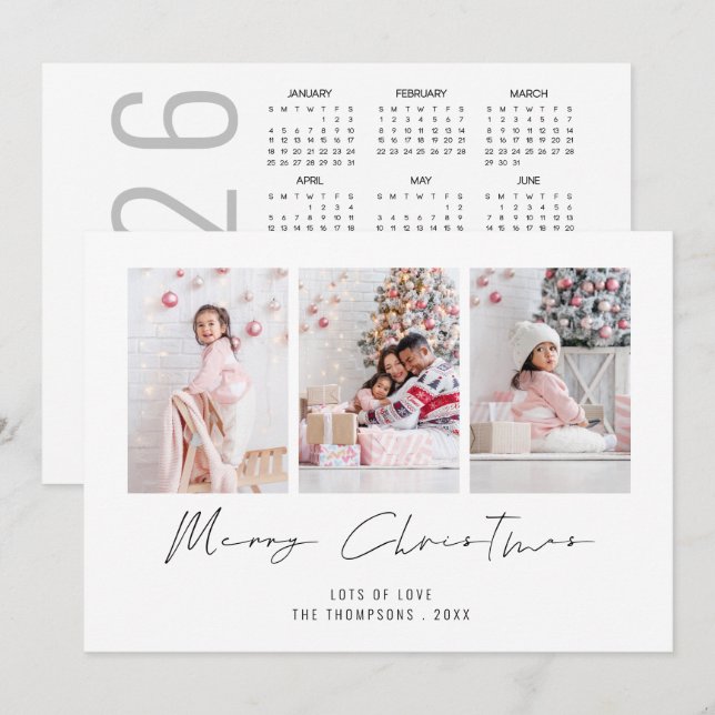 Moderno 3 Foto 2026 Calendario Feliz Navidad (Anverso / Reverso)
