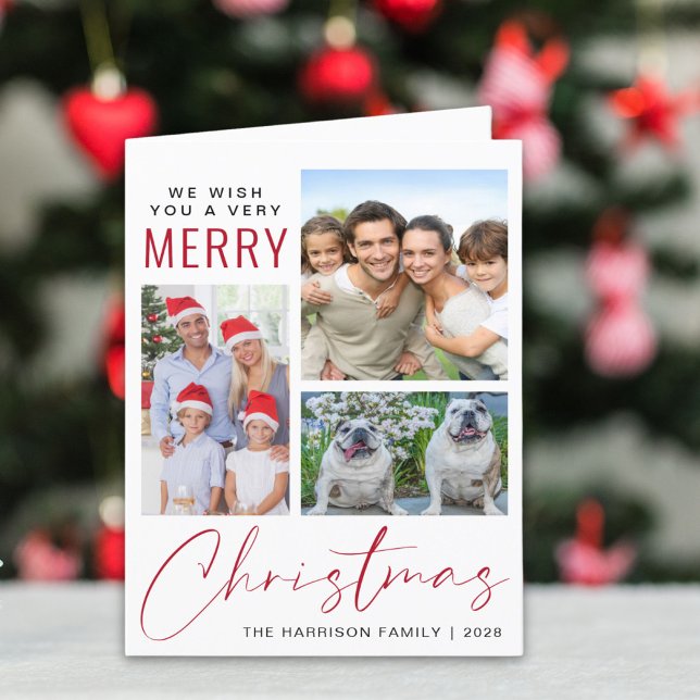 Moderno 3 Foto Muy Feliz Navidad (Share the love and warmth of the season with your personalized photo Christmas card)