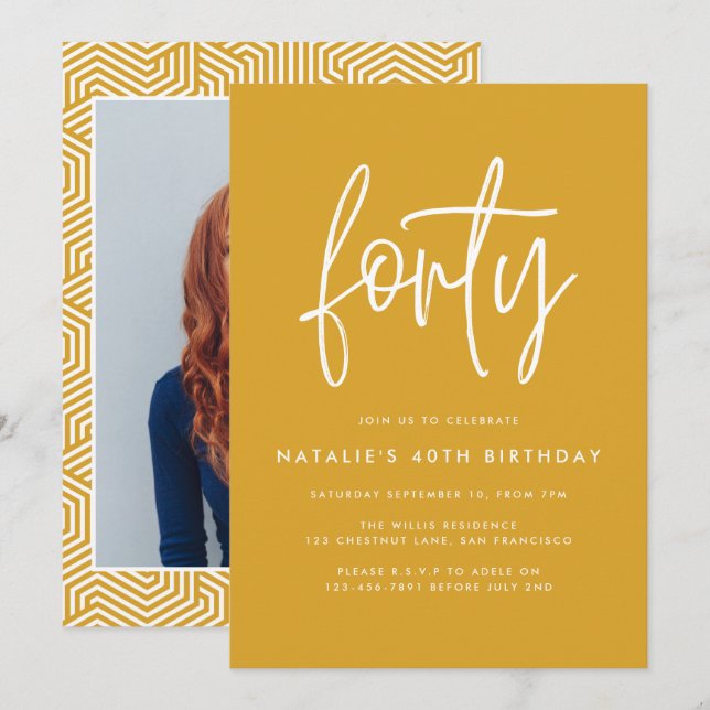 Moderno 40 cumpleaños simple y elegante foto de gu (Anverso / Reverso)