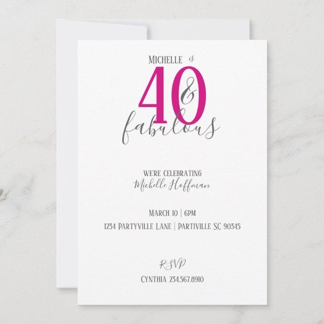 Moderno 40 y fabulosas invitaciones para fiestas d (Reverso)