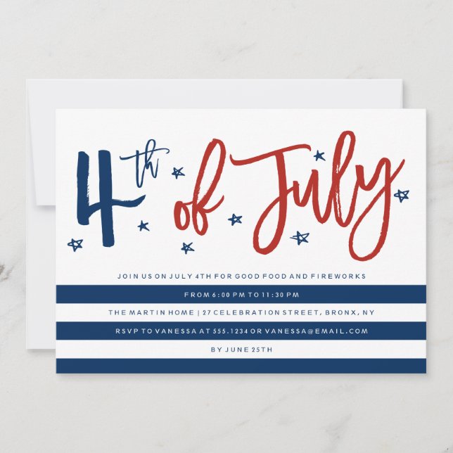 Moderno 4 de julio de la invitación de la fiesta (Anverso)