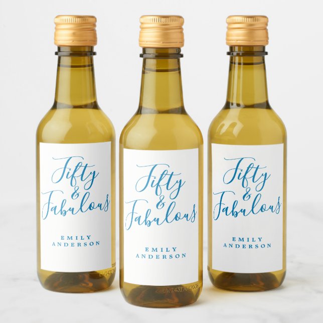 Moderno 50 Fabuloso Blue Custom Name 50 cumpleaños (Botellas)