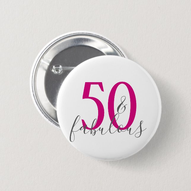 Moderno 50 y fabuloso botón de fiesta de cumpleaño (Anverso y reverso)