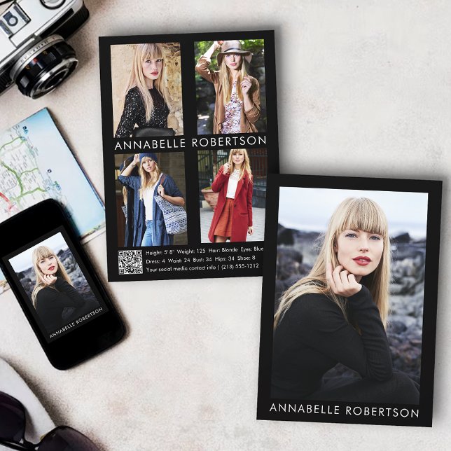 Moderno 5 fotomodelo Actor QR Código Comp Tarjeta (Customize to change background color, text size or text style. Available for prints and download.)