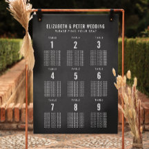 Moderno 9 Tabla de asientos Boda negro de 9 tablas