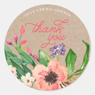 Moderno acuarela Floral Bridal Shower Pegatinas
