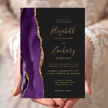 Moderno Agate de Oro Púrpura Invitación a la Boda