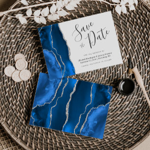 Moderno Agate Royal Blue Silver Salve la tarjeta d