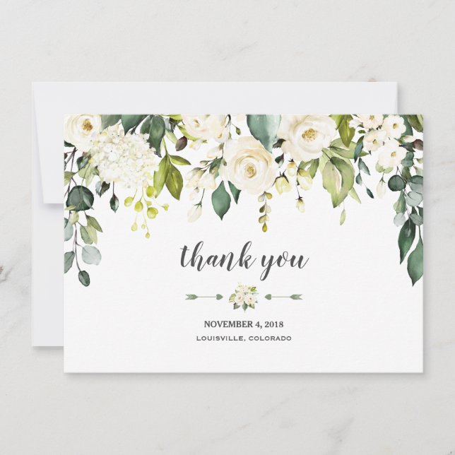 Moderno agradecimiento de boda floral blanco acuar (Anverso)