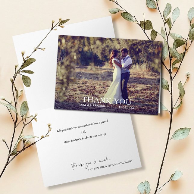 Moderno Agradecimiento de Foto de Boda Simple (Modern simple wedding photo folded thank you notes with our message inside or leave blank)