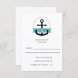 Moderno Ancla Naval Boda Monograma Náutico RSVP