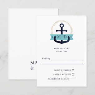 Moderno Ancla Naval Boda Monograma Náutico RSVP
