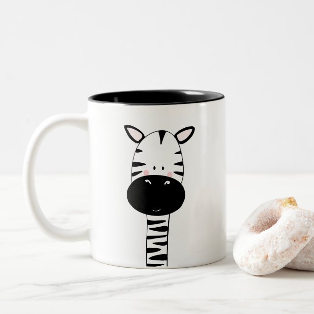 Moderno animal blanco y negro de la taza linda de (Con donut)