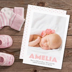 Moderno anuncio de nacimiento de foto de Chica ros