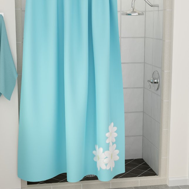 Moderno Aqua Blue Daisy Motif Cortina de ducha (A pretty aqua blue shower curtain with three daisies at the corner)