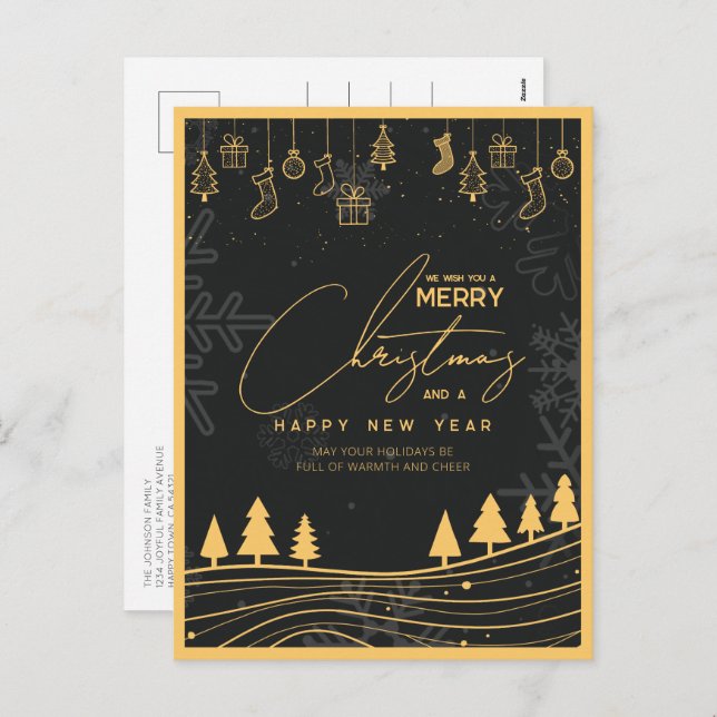 Moderno Árbol de Navidad Clásico y Oro Ornamento (Anverso / Reverso)