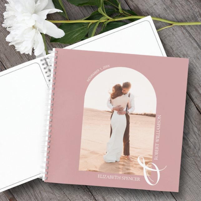 Moderno arco fotográfico Rosa  libro invitado Boda (Change the pages to any of the styles available. LOTS of colors in our collection.)