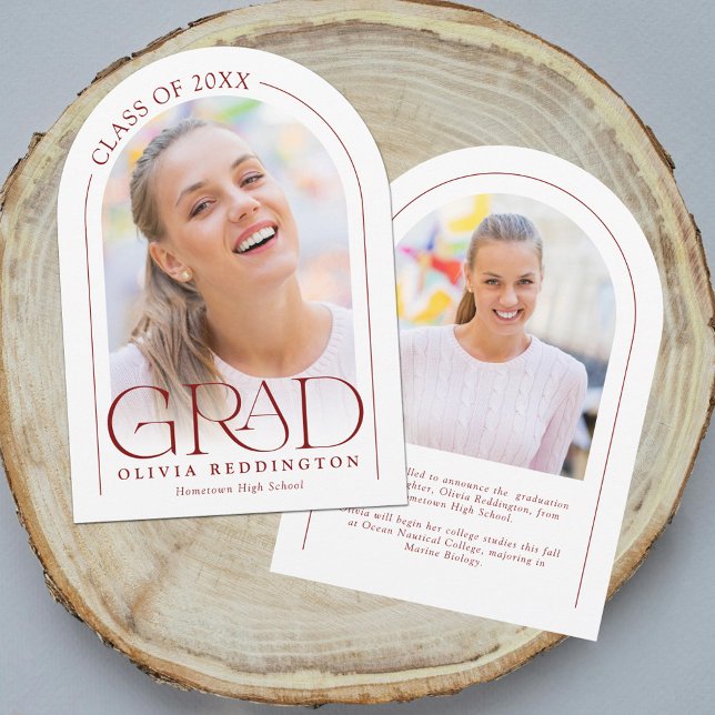 Moderno Arco Mínimo 2 Foto Invitación Grad Roja (Subido por el creador)