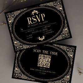 Moderno Art Deco Negro y Faux Gold RSVP QR Code