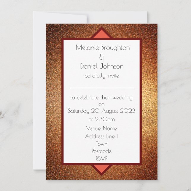 Moderno Art Deco Purpurina Invitación a la boda si (Anverso)