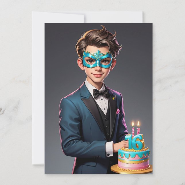 moderno baile de máscaras 16 invitaciones (Anverso)