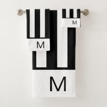 Moderno baño monograma de rayas blancas y negras