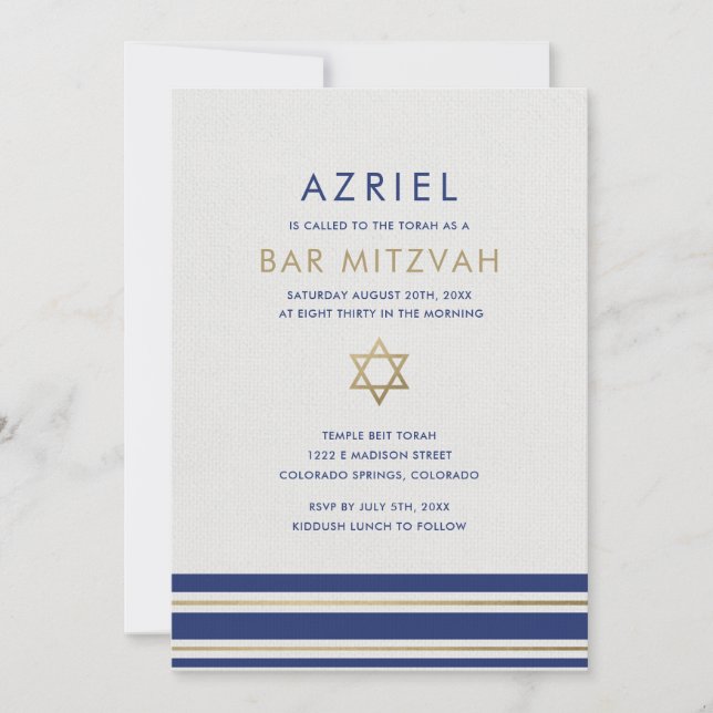 Moderno Bar Tallit Invitación Mitzvah (Anverso)