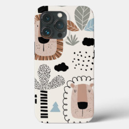 Moderno Beige Black Lion Jungle Funda iPhone