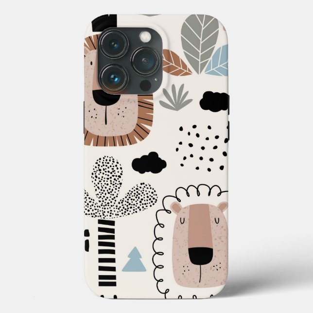 Moderno Beige Black Lion Jungle Funda iPhone (Reverso )