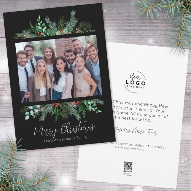 Moderno Black Business Feliz Navidad (Corporate Modern Black Business Merry Christmas Holiday Card)